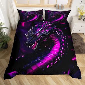 Double (Sans Couette)-Noir Violet-Housse De Couette Double Phoenix, Parure De Lit Rêveuse Avec Animaux Sauvages, Housse De Couette Nature Jungle Pour Enfants, Garçons Et Filles, Décoration De Chambr - Neuf