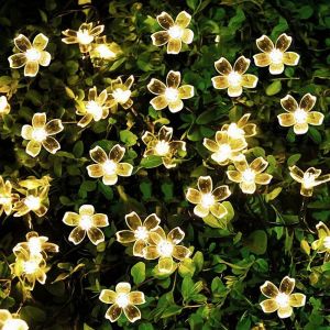 6.5m Blanc Chaud Imperméable Lumières Solaires de Ficelle de Fleur de LED, Guirlandes Lumineuses pour Décorations de Jardin, Décoration de Lumières d'intérieur pour Mariage Noël Fête - Neuf