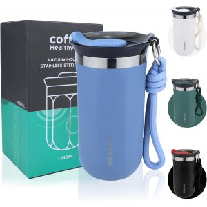 Eryi-340 Ml Mug Isotherme Dégradé Bleu Pour Café Avec Paille - Tasse À Café Gobelet Canette - Neuf