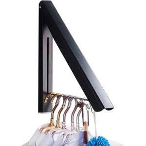(1 étagère, noir) Étendoir à linge, étendoir à linge pour sécher le linge, cintre mural rétractable pour buanderie, garage, usage intérieur et extérieur, aluminium - Neuf