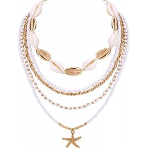 Kal-5pcs Collier De Plage D'été, Ensemble Colliers Surfeur Style Bohème En Perles Coquillage Étoile De Mer Pour Femme Ras Du Cou Amitié Vacances Fête Océan Bijoux Cadeau - Neuf
