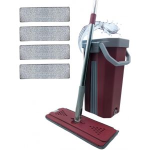 YEMAESRE-Balai Essoreur Extra Large Avec Tête Pivotante 360° | Seau Double Compartiment Nettoyage & Essorage | 4 Serpillères Microfibre Lavable | Manche Xl 130 Cm Avec Rotule À Clips - Neuf
