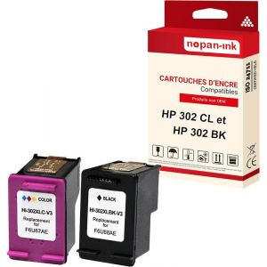 NOPAN-INK - x2 Cartouche compatible pour HP 302 XL + 302CL XL 302XL + 302CLXL Noir + Cyan + Magenta + Jaune F6U68AE F6U67AE - Neuf