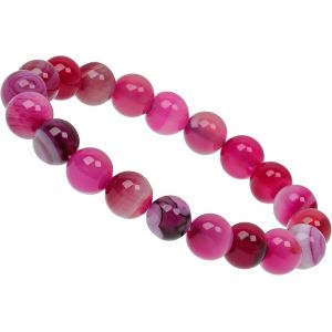 Kalanka-Bracelet En Pierre Pr&eacute;cieuse D'agate Ray&eacute;e, 10 Mm, Extensible, Rose, Bijou Pour Femme, 17-18 Cm, Agate V&eacute;ritable &Agrave; Rayures, Rayures Agate Rose - Neuf