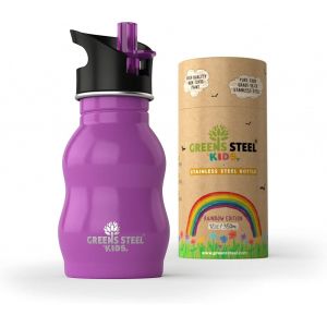 Gourde Enfant Inox 350 Ml - Violet I Bouchon Anti-Fuite Avec Paille Et Poignée Pour Enfants I Gourde Anti Fuite Enfant Avec Paille I Bouteille D`Eau Inox Écologique I Idéal Boîte À Lunch Ou Cadeau - Neuf