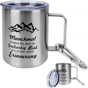 Eryi-Tasse Thermique En Acier Inoxydable 350ml, Tasse Inox Isotherme Mug Inox Tasse Inox Camping Tasse Double Paroi Acier Avec Couvercle Et Mousqueton, Avec Texte D'inspiration, Ideal Cadeau - Neuf