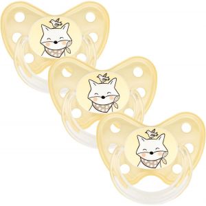 Set De 3 T&eacute;tines Orthodontiques En Silicone-Taille 3,D&egrave;s 14 Mois-La Sucette Pour B&eacute;b&eacute; &Eacute;vite Le D&eacute;salignement Des Dents-Fabriqu&eacute; En Allemagne-Sans Bpa -Renard,Jaune - Neuf