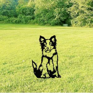 Piquets D&eacute;coratifs de Jardin en M&eacute;tal &agrave; l'effigie de Border Collie, Statues de Chiens Noirs Silhouettes L'Ext&eacute;rieur Cadeaux - Neuf