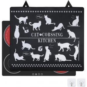 AYUHR-Tapis de Protection Plaque Induction 62x53cm, Couvre Protection Anti-éclaboussures avec 2 Crochets, Couvercle de Plaque de Cuisson Planche à découperAntidérapant Plaque de Protection en Verre ( - Neuf