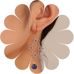 Kal-Boucles D'oreilles À Fleurs Creuses Boucles D'oreilles En Filigrane En Dentelle Dorée Boucles D'oreilles Pendantes En Perles De Saphir Ethnique Long Flower Cz Boucles D'oreilles Lustre Bijoux - Neuf