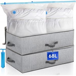 JEXNOVASHOP-Kit de Sac de Rangement Vetement, Lot de 2 Sacs Sous Vide Vetements, 2 Boîtes de Rangement sous Lit, 1 Pompe à Main, Housse de Rangement Sous Vide pour Couettes Vêtements, Organisateur de - Neuf