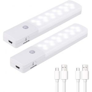 Lampe Avec D&eacute;tecteur De Mouvement, Veilleuse Sans Fil 18 Led &Agrave; Batterie Rechargeable Lampe De Nuit Automatique Pour Le Cabinet, Le Placard, Le Carage, Le Couloire (Lot De 2) - Neuf