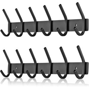 Porte Manteau Mural, Pat&egrave;res Porte Manteaux en Acier Inoxydable Crochet Mural pour Chambre Salle de Bain Cuisine (6-Crochet 2pcs, Noir) - Neuf