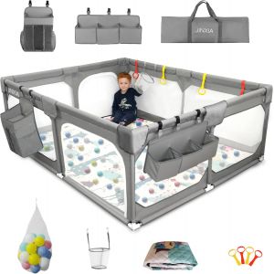 Subzonal-Parc Bebe,190x150 Cm,Xxl Pliable Parc Modulable B&eacute;b&eacute; Avec Barrieres/Filets/Balle Oc&eacute;anique/Panneau D'activit&eacute;,Playpen Extra Grand Pour B&eacute;b&eacute;s Et Tout-Petits,Parc Enfant,Gris - Neuf