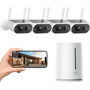 2.5K Caméra Surveillance Exterieure Sans Fil Solaire, Système De Caméra De Sécurité Sans Fil Pour La Maison, Panneau Solaire Intégré, Vision Nocturne Couleur, Détection Humaine, Kit 4 Caméras - Neuf