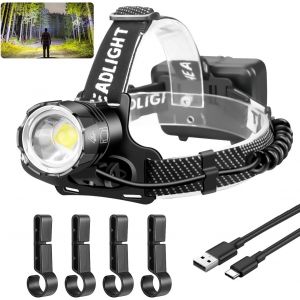 Lampe Frontale 10000 Lumens, Xhp70 Lampe Frontale Usb Led Puissante Et Rechargeable, Lampe Frontale Zoomable Étanche Avec 3 Piles Et 3 Modes - Neuf