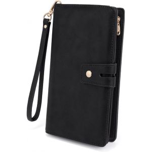 Femme Portefeuille Blocage Rfid En Pu Cuir Avec Bracelet Grande Capacité(21 Emplacements De Cartes) Poche Intérieure Convient Aux Portables 5.5 - Neuf