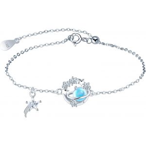 Kalsw-Bracelets Etoile-Zircon El&eacute;gant Femmes Filles En Argent 925 Bracelet Plan&egrave;te Orn&eacute; Pierre De Lune Avec Cha&icirc;ne D'ancre R&eacute;glable Bijoux Fantaisie - Neuf