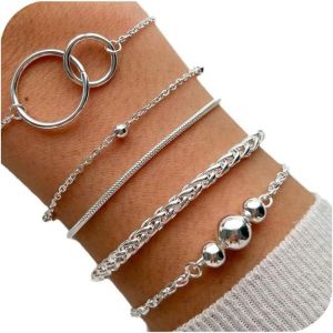 Kalsw-Femme Chaîne Bracelets,Link Bracelets Pour Femme,Ensemble De Bracelets En Or Et Argent,Set De Bracelets En Or Pour Femmes,Réglables Ensemble Bracelets Argent Or Pour Femmes - Neuf