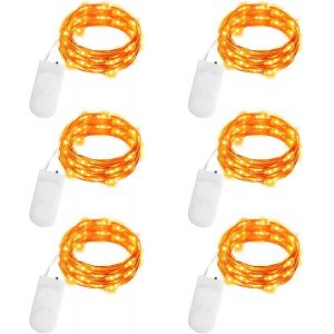 TRAHOO-Lot de 6 Guirlande Lumineuse &agrave; Piles, 2M 20LED Mini Fil de Cuivre Guirlande Led &Eacute;tanche Interieur Micro F&eacute;e Cha&icirc;ne Lumi&egrave;res pour Bouteille Chambre Mariage F&ecirc;te No&euml;l Halloween D&eacute;cor (Orang&eacute;) - Neuf