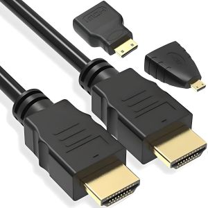 C&acirc;ble HDMI 3en1,Adaptateurs Microhdmi Et Minihdmi,C&acirc;ble HDMI 1,5 M,Ultra HD,Multifonction Pour Tv,Projecteur,Moniteur,Appareil Photo Num&eacute;rique Micro Et Mini Adaptateur - Neuf