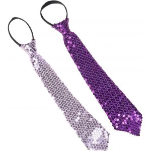 2 Pack Mens Glitter Pre-Tied Tie Shiny Adjustable Zip Up Dance Magic Show Performance Costume.[B792] - Neuf