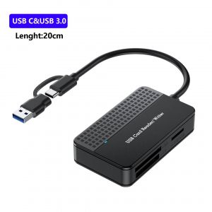 Lecteur de carte mémoire tout-en-un USB/c,lecteur de carte intelligente SD TF CF MS,adaptateur de carte Flash Compact,câble de 20cm pour Windows Mac--USB3.0 C - Neuf