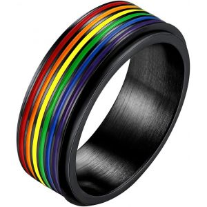 Bandmax Bague Lgbt Tournante Anti-Stress En Acier Inox/Plaqué Or, Unisexe Anneau Fierté Personnalisable, Taille 54/57/59/62/64/67 - Neuf