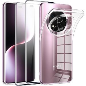 JGD-Coque pour Honor Magic 7 Lite avec 2 Pi&egrave;ces Protection &Eacute;cran en Verre Tremp&eacute;,Ultra Transparente Silicone en Gel TPU Souple pour Honor Magic 7 Lite Couqe,Antichoc Anti-Jaune Etui Bumper - Neuf