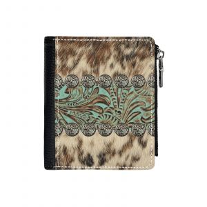Portefeuille Rustique Marron Beige Sarcelle Western Country Cowboy Mode=41 Compact en Simili-Cuir Porte-Cartes Fermeture Éclair Homme Femme Ad - Neuf