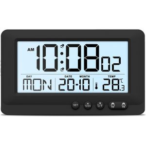 Cmjaagur-R&eacute;veil De Voyage, R&eacute;veil De Chevet Avec R&eacute;tro&eacute;clairage, 12/24h, Calendrier, Temp&eacute;rature, R&eacute;p&eacute;tition, Petite Horloge Num&eacute;rique &Agrave; Piles Pour Chambre &Agrave; Coucher, Bureau, Bureau[M825] - Neuf