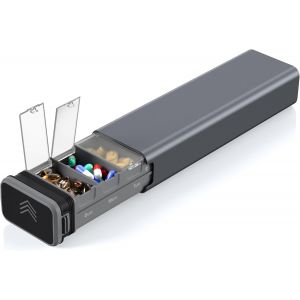 Tianyi-Pilulier Hebdomadaire En Métal De Qualité Supérieure Pour 7 Jours, Joli Pilulier Portable, Grande Capacité Pour Suppléments, Pilules, Vitamines, Médicaments (Gris Acier) - Neuf