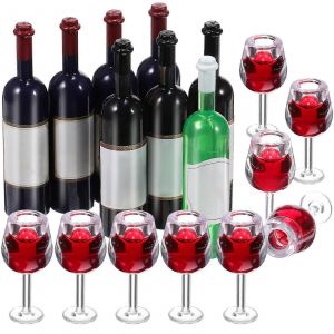 18 Pcs/Set Mini Verres &Agrave; Vin Maison De Poup&eacute;e Miniature Vin Rouge Boisson Tasses avec Bouteilles De Vin pour Maison De Poup&eacute;e D&eacute;cor - Neuf