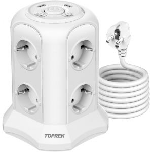 Multiprise avec Interrupteur, 8 Prises Multiprise Electrique avec 2 USB-A & 2 USB-C(USB C1 20W PD3.0 Charge Rapide), 4000W/16A, Parafoudre et 2M C&acirc;ble la Maison et au Bureau (Blanc) - Neuf