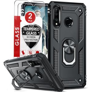Case For Huawei P30 Lite/P30 Lite Xl New Edition With 2 Tempered Glass,Ring Support Military Double Reinforced Defense Bumper Tpu Silicone Shockproof Armor Case Cover Huawei P30 Lite Black - Neuf