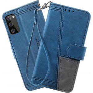 Kal-Coque Compatible Avec Galaxy Note 20, Portefeuille Housse En Cuir Pu Pour Samsung Galaxy Note 20, Magnétique Antichoc Flip Coque, Bleu - Neuf
