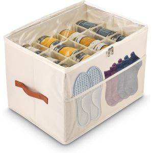Kgabery-Organisateur De Chaussures Peu Encombrant Avec Couvercle Transparent-Boîte À Chaussures À 12 Compartiments Avec Poche En Filet Et Poignée De Transport-Pour Chaussettes,Chaussures,Baskets - Neuf