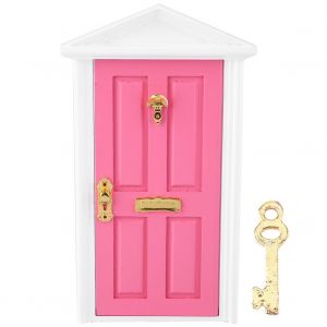 Maison de poupee miniature 1:12, porte en bois, jouet amusant pour enfants, decoration cadeau (rose) - Neuf