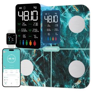 Balance Pèse Personne, Balance Connectée Impédancemètre Grand Écran Va Avec Fréquence Cardiaque Avec 15 Mesures Avec App Pour Andriod Et Ios 180kg/400lb/28st, Bleu Marine - Neuf