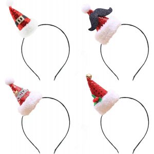 Serre-Tête De Noël, 4 Pièces, Chapeaux Fantaisie De Noël, Bonnet De Père Noël, Bandeaux À Paillettes, Serre-Tête, Bandeau De Noël, Chapeaux Fantaisie, Décorations De Fête - Neuf