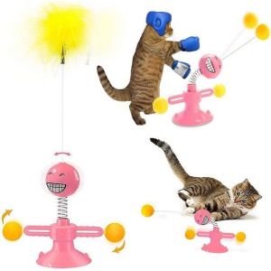 Moulin &Agrave; Vent Interactif Pour Chat Avec Ventouse &iquest; Jeu Captivant Pour Chats D'int&eacute;rieur Avec Plumes Et Balles - Neuf