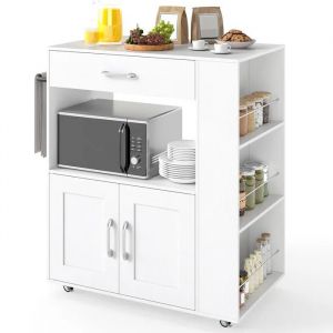 Desserte de Cuisine COSTWAY, Roues Verrouillables, Cube Ouvert, &Eacute;tag&egrave;res, Tiroir, Porte-Serviettes, pour Salon Salle &agrave; Manger,Blanc - Neuf