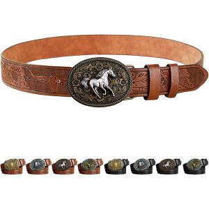 KALANKA-Ceinture Occidentale en Cuir avec Boucle pour Homme et Femme, Ceintures de Cowboy, Ceinture M&eacute;di&eacute;val De En Cuir Avec Boucle Sculpt&eacute;e Vintage Western, D&eacute;coration d'Halloween et Cadeau de No&euml;l - Neuf