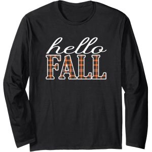 Kalanka-Hello Fall Pumpkin Buffalo Plaid Automne Thanksgiving Casual Manche Longue - Neuf