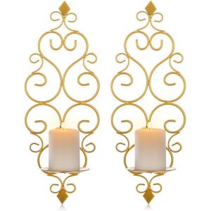 Lot de 2 photophores (dorés) pour bougies chauffe-plat, bougeoirs muraux en métal, pour décoration murale, chambre, salle de bain, salon - Neuf