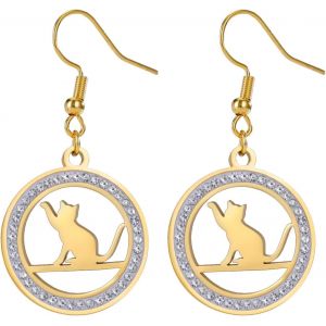 Kal-Boucles D'oreilles Chaton Ronde En Zircon Pendentif Chat Exquis Bijoux Commémoratifs De Chat Pour Les Femmes Et Les Hommes - Neuf