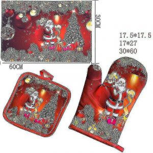 Cuisine de Noël Anti-brûlure Trois pièces Serviette Gants Isolation thermique Coussin Micro-ondes Four Chaleur - Neuf