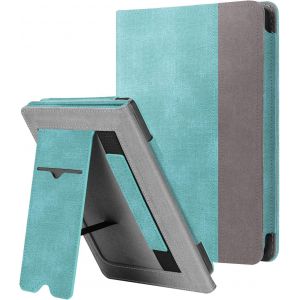 GUOP-Étui Pour 6"" Kobo Nia 2020 / Kobo Clara Hd 2018 (Numéro De Modèle: N306 / N249) - Coque Avec Béquille Housse Avec Compartiment Cartes Et Dragonne,Veille/Réveil Auto,Denim Turquoise - Neuf