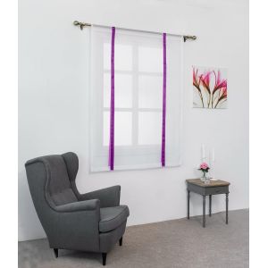 1 Pi&egrave;ce Store Romain Translucide Tulle Rideaux Voilages Vertical Poche De Tige Pour Chambre Cuisine Salon, Rubans Violet, Largeur 80cm X Hauteur 120cm - Neuf