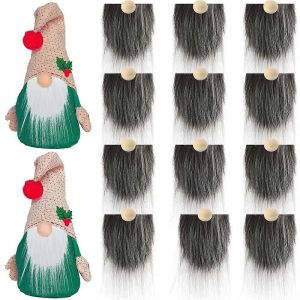 12Pcs Gnome Barbes pour l'Artisanat de la Fausse Fourrure Tissu Pr&eacute;d&eacute;coup&eacute;e Gnomes Barbe de la Main Nain &agrave; la Barbe de 12Pcs Boules en Bois pour No&euml;l Dcor - Neuf